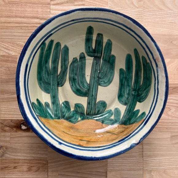 E. Ortiz Mexico Rare Hand Painted Hand Made Artisan Bowl Cacti Motif